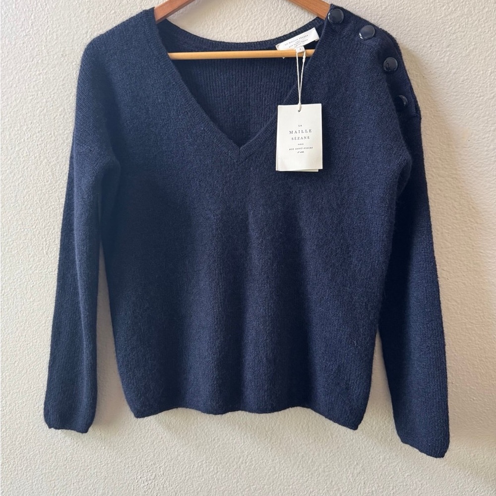 NWT Sezane Pull Nelson Marine Jumper Navy Blue Knit Mohair Wool Sweater size S